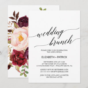Elegant Calligraphy   Floral Back Wedding Brunch Einladung