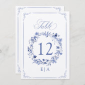Elegant Calligraphy Floral Wreath Table Number Einladung (Vorne/Hinten)