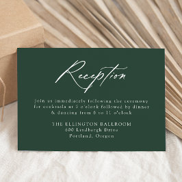 Elegant Calligraphy Forest Green Wedding Reception Begleitkarte