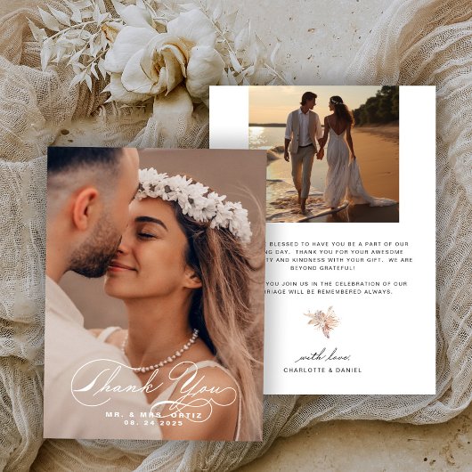Elegant Calligraphy Foto Wedding Dankeskarte
