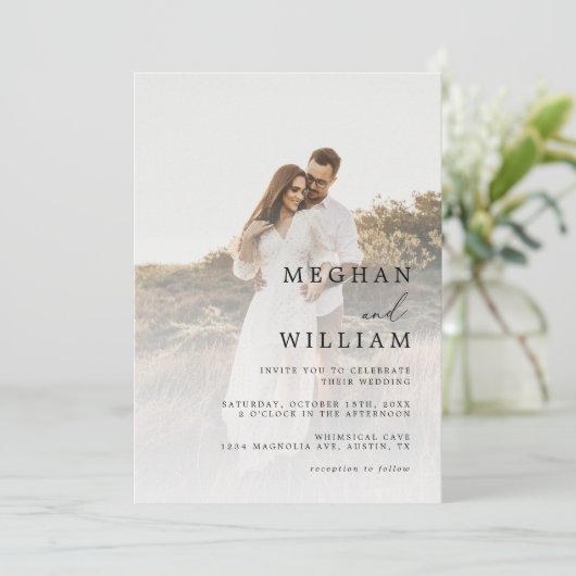 Elegant Calligraphy Foto Wedding Einladung (Stehend Vorderseite)