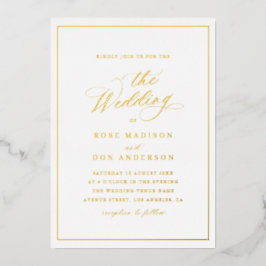 Elegant calligraphy gold and white wedding folieneinladung