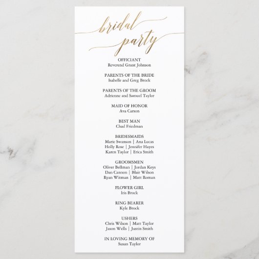 Elegant Calligraphy | Gold-Hochzeitsprogramm Programm (Rückseite)