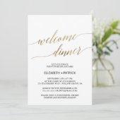 Elegant Calligraphy | Gold Welcome Dinner Einladung (Stehend Vorderseite)