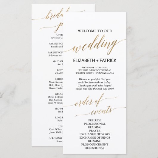 Elegant Calligraphy | Goldene Hochzeitserie Programm (Vorne/Hinten)