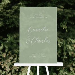 Elegant Calligraphy Green Wedding Welcome  Acrylschild