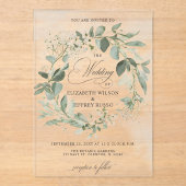 Elegant Calligraphy Greenery Eucalyptus Wedding Acryleinladungen (Vorderseite)