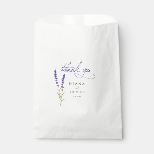 Elegant Calligraphy lavender Wedding danke Geschenktütchen (Vorderseite)