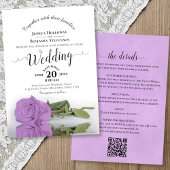 Elegant Calligraphy Lilac Rose QR Code Wedding Einladung