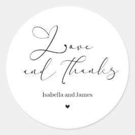 Elegant Calligraphy Love and Thanks Wedding Thanks Runder Aufkleber