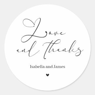 Elegant Calligraphy Love and Thanks Wedding Thanks Runder Aufkleber