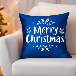 Elegant Calligraphy Merry Christmas Holly Berries Kissen