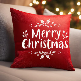 Elegant Calligraphy Merry Christmas Holly Berries Kissen