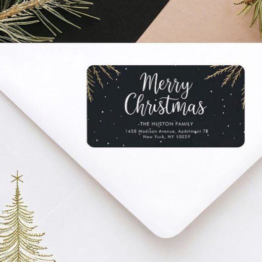 Elegant Calligraphy Merry Christmas Return Address Adressaufkleber