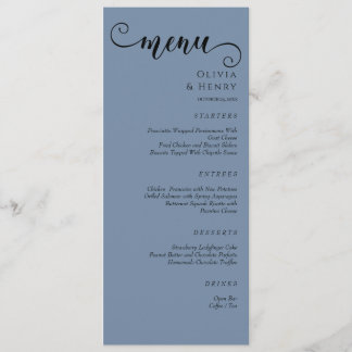 Elegant Calligraphy Minimalist Blue Wedding  Menükarte