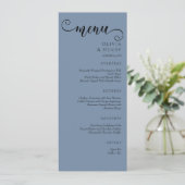 Elegant Calligraphy Minimalist Blue Wedding  Menükarte (Stehend Vorderseite)