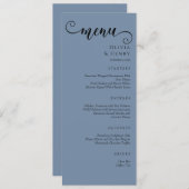 Elegant Calligraphy Minimalist Blue Wedding Menükarte (Vorne/Hinten)
