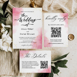 Elegant Calligraphy Modern pink Watercolor Wedding Einladung