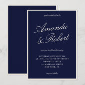 Elegant Calligraphy Navy Blue Old Money Wedding Einladung (Vorne/Hinten)