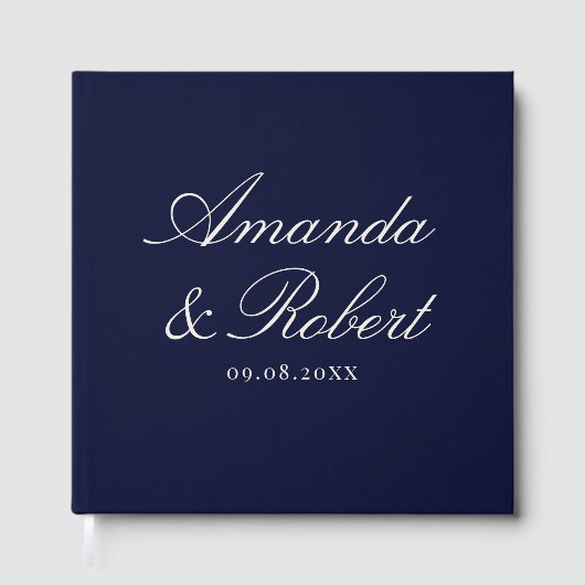 Elegant Calligraphy Navy Blue Wedding Gästebuch (Vorderseite)