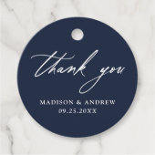 Elegant Calligraphy Navy Hochzeit Vielen Dank Geschenkanhänger (Vorderseite)