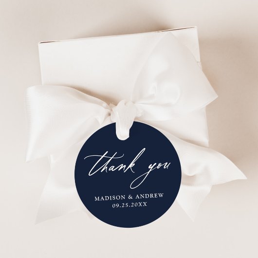 Elegant Calligraphy Navy Hochzeit Vielen Dank Geschenkanhänger