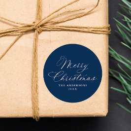 Elegant Calligraphy Navy Merry Christmas Runder Aufkleber