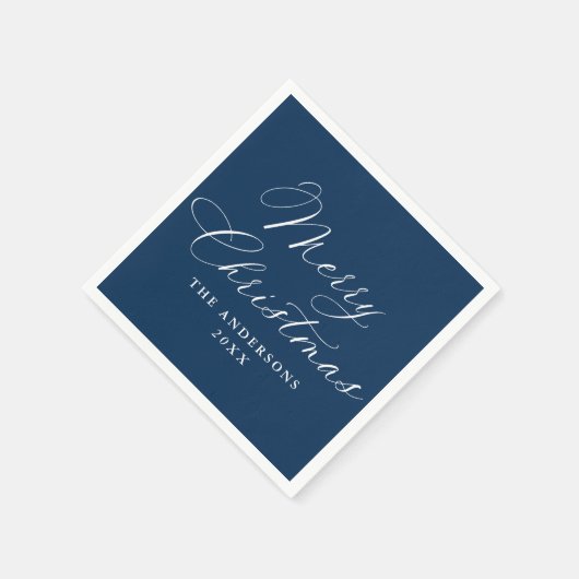 Elegant Calligraphy Navy Merry Christmas Serviette (Ecke)
