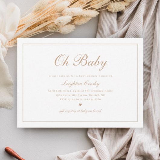 Elegant Calligraphy Neutral Oh Baby Shower Einladung
