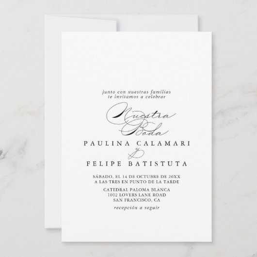 Elegant Calligraphy Nuestra Boda Wedding Einladung (Vorderseite)