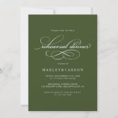 Elegant Calligraphy Olive Green Rehearsal Dinner Einladung (Vorderseite)