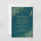 Elegant Calligraphy Ornate Teal and Gold Wedding Save The Date (Rückseite)