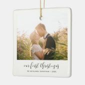 Elegant calligraphy Our First Christmas Foto Keramikornament (Links)