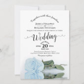 Elegant Calligraphy Pale Blue Rose QR Code Wedding Einladung (Vorderseite)