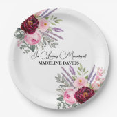 Elegant Calligraphy Peonies Funeral Pappteller (Vorderseite)