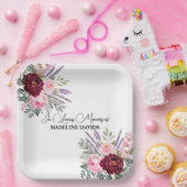 Elegant Calligraphy Peonies Funeral Pappteller (Party)