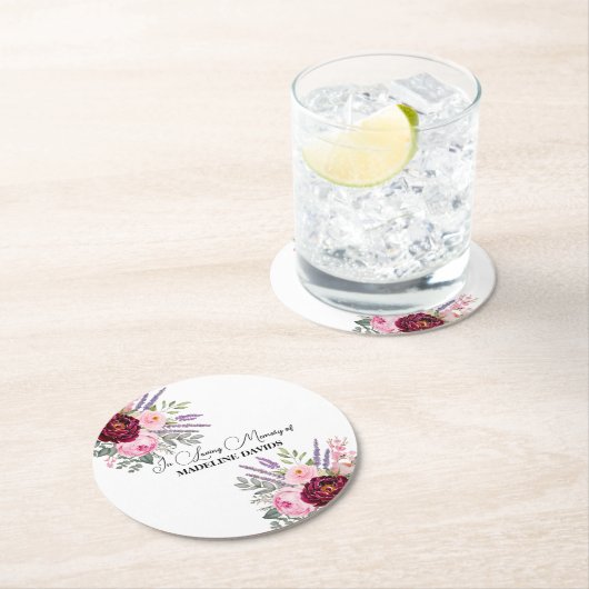 Elegant Calligraphy Peonies Funeral  Runder Pappuntersetzer (Vor Ort)