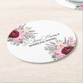 Elegant Calligraphy Peonies Funeral  Runder Pappuntersetzer (Angewinkelt)