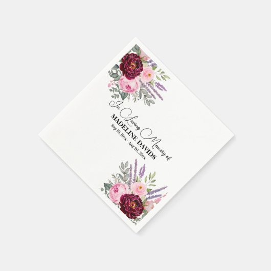 Elegant Calligraphy Peonies Funeral Serviette (Ecke)