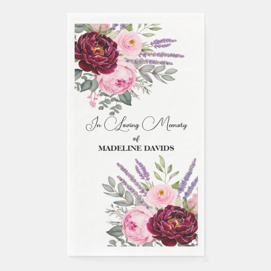 Elegant Calligraphy Peonies Funeral  Serviette (Vorderseite)