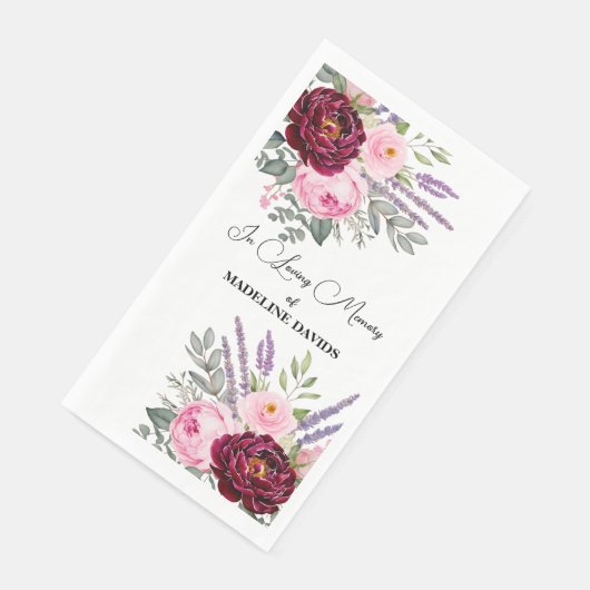 Elegant Calligraphy Peonies Funeral  Serviette (Ecke)