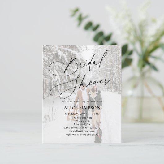 Elegant Calligraphy Photo Bridal Shower (Stehend Vorderseite)