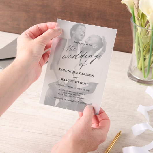 Elegant Calligraphy Photo Modern Wedding Pergament Einladungen (Handgehalten)