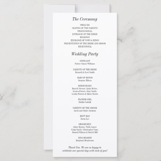 Elegant Calligraphy Photo Wedding Program (Rückseite)