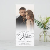 Elegant Calligraphy Photo Wedding Program (Stehend Vorderseite)