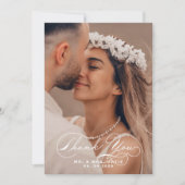 Elegant Calligraphy Photo Wedding Sage Color Dankeskarte (Vorderseite)