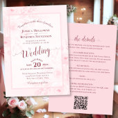 Elegant Calligraphy Pink Peonies QR Code Wedding Einladung