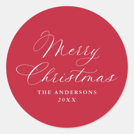 Elegant Calligraphy Red Merry Christmas Runder Aufkleber (Vorderseite)