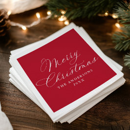 Elegant Calligraphy Red Merry Christmas Serviette