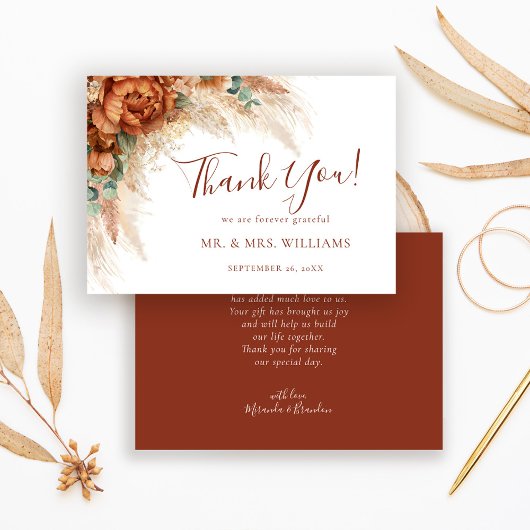 Elegant Calligraphy Romantic Floral Boho Wedding Dankeskarte